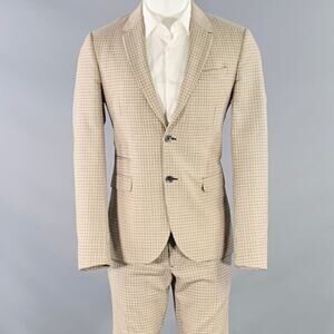 VALENTINO Size 38 Tan Black White Plaid Wool Notch Lapel Suit